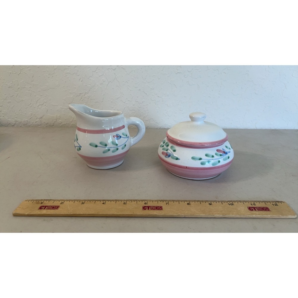 Caleca Pink Garland Cream and Sugar Set, Stoneware
